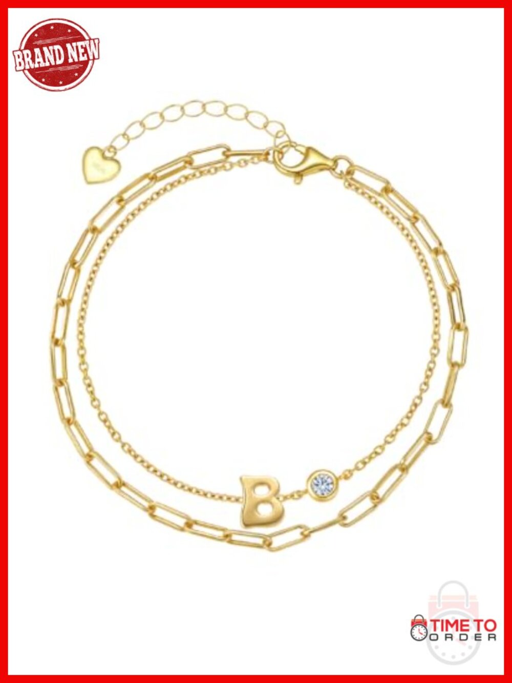 925 Sterling Silver 14K Gold Plated Dainty Initial Bracelet Layered Stackable